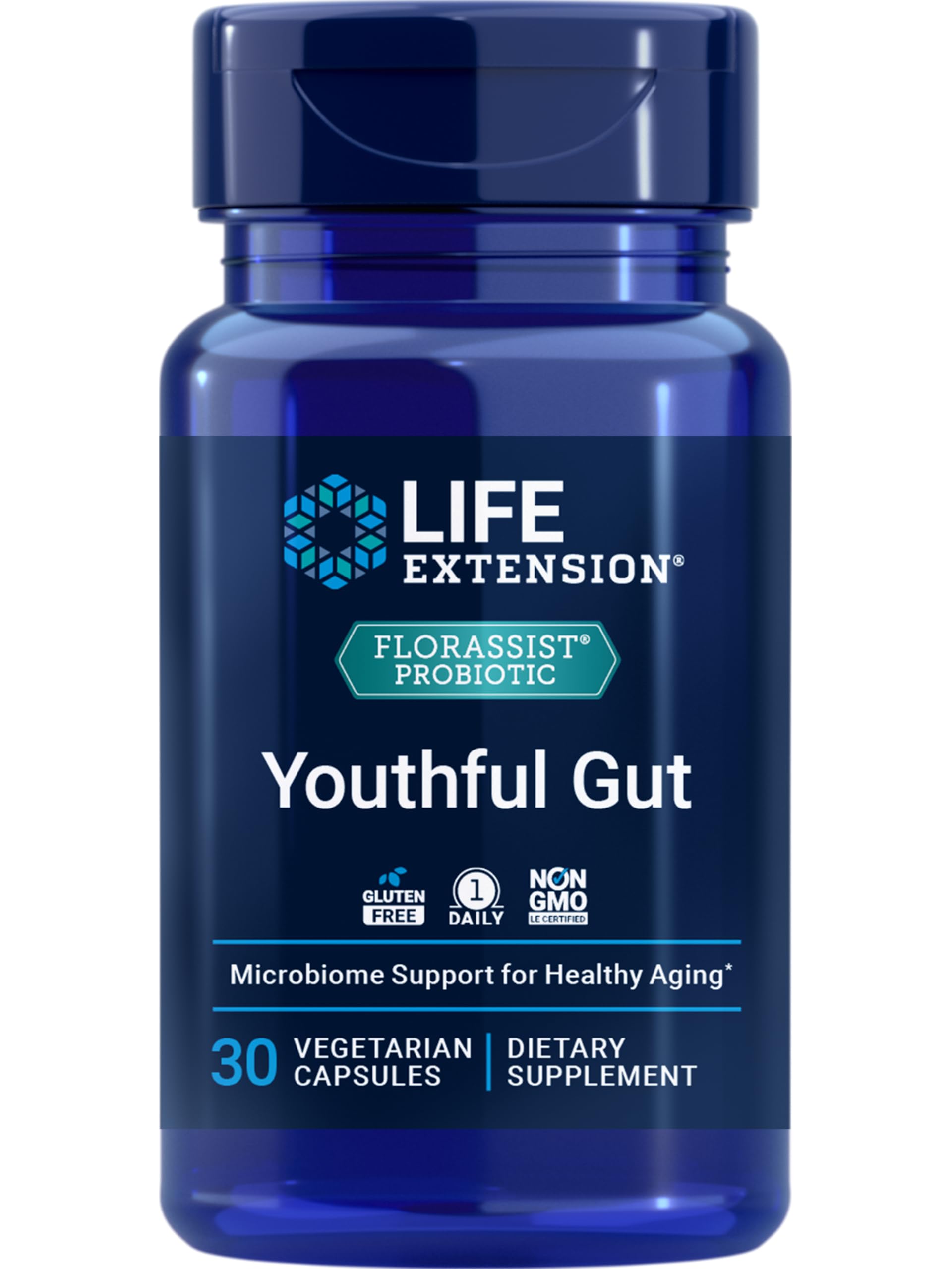 Life Extension FLORASSIST® Probiotic Youthful Gut, Healthy Aging Supplement, postbiotic and probiotic Blend, Heart and Gut Health, Non-GMO, 1-Daily, Gluten-Free, Vegetarian, 30 Capsules