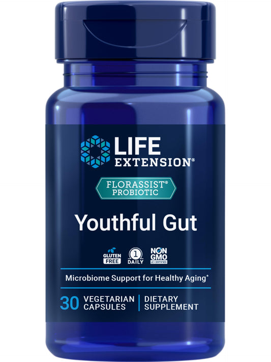 Life Extension FLORASSIST® Probiotic Youthful Gut, Healthy Aging Supplement, postbiotic and probiotic Blend, Heart and Gut Health, Non-GMO, 1-Daily, Gluten-Free, Vegetarian, 30 Capsules
