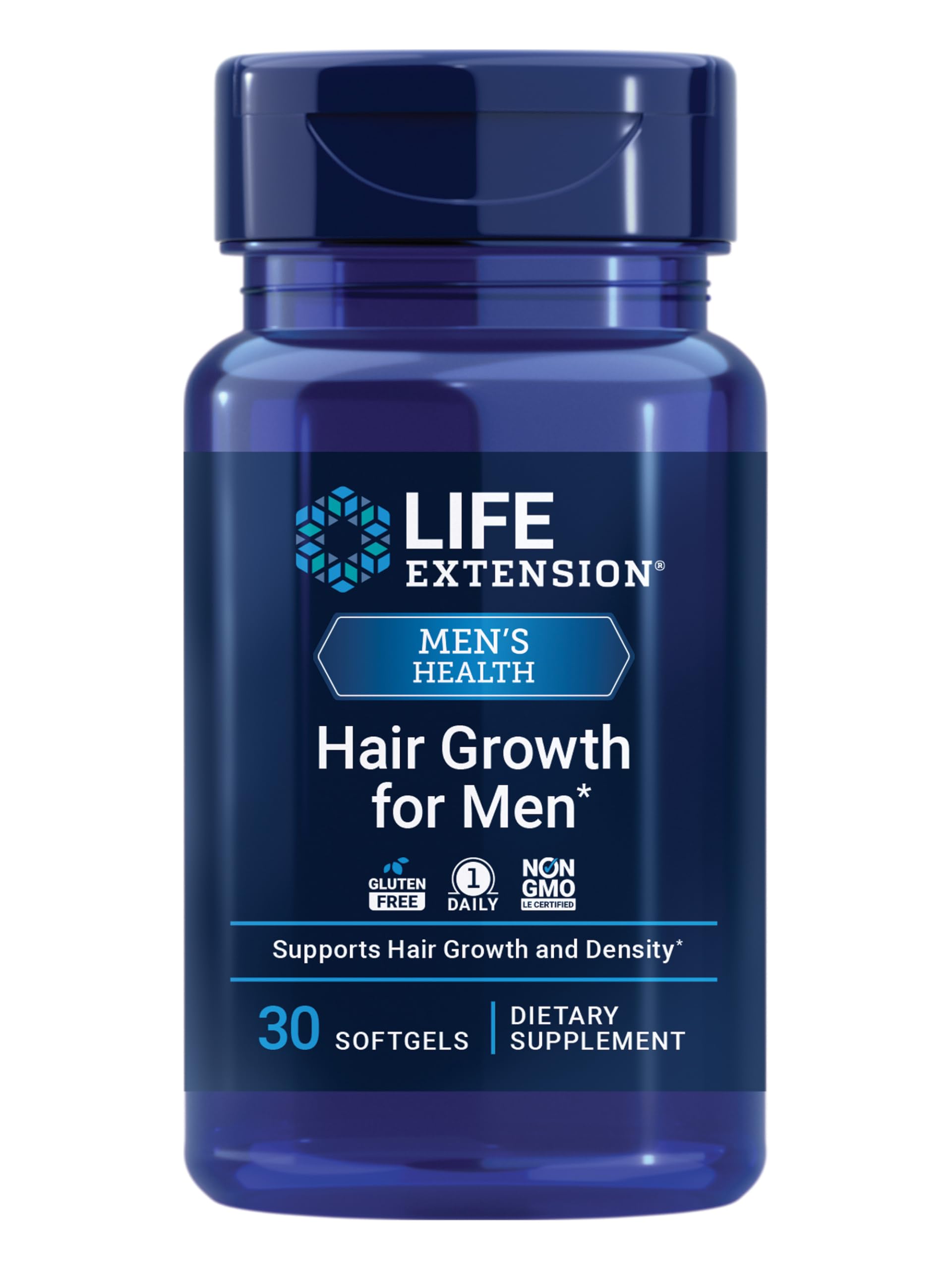 Life Extension Hair Growth for Men, ActriSave® Prickly pear and Black Rice, VI-SPO® Saw Palmetto, Supports Hair Growth, Fullness and Density, Non-GMO, 1-Daily, Gluten-Free, 30 softgels