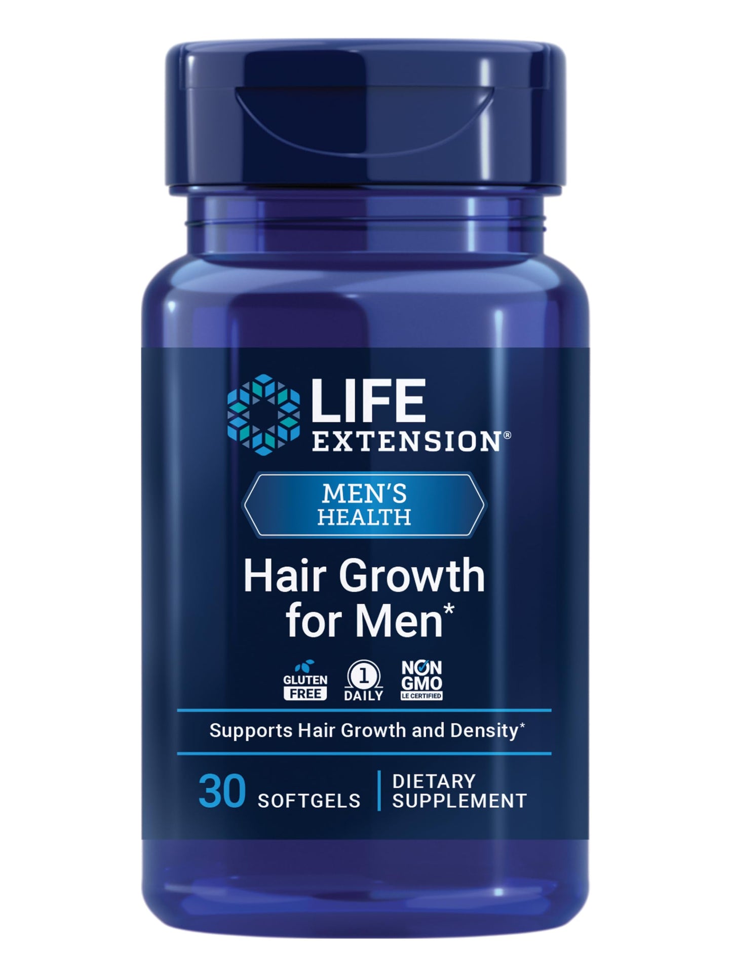 Life Extension Hair Growth for Men, ActriSave® Prickly pear and Black Rice, VI-SPO® Saw Palmetto, Supports Hair Growth, Fullness and Density, Non-GMO, 1-Daily, Gluten-Free, 30 softgels