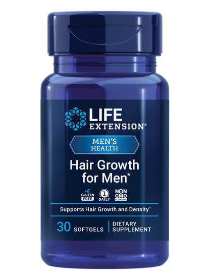 Life Extension Hair Growth for Men, ActriSave® Prickly pear and Black Rice, VI-SPO® Saw Palmetto, Supports Hair Growth, Fullness and Density, Non-GMO, 1-Daily, Gluten-Free, 30 softgels