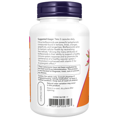 NOW Supplements, Citrus Bioflavonoids 700mg, Supports Immune System*, Cell Defense*, 100 Capsules