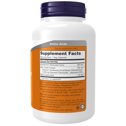 Now Foods Supplements, Glutathione 500 mg, with Milk Thistle Extract & Alpha Lipoic Acid, Free Radical Neutralizer*, 120 Veg Capsules, Beige