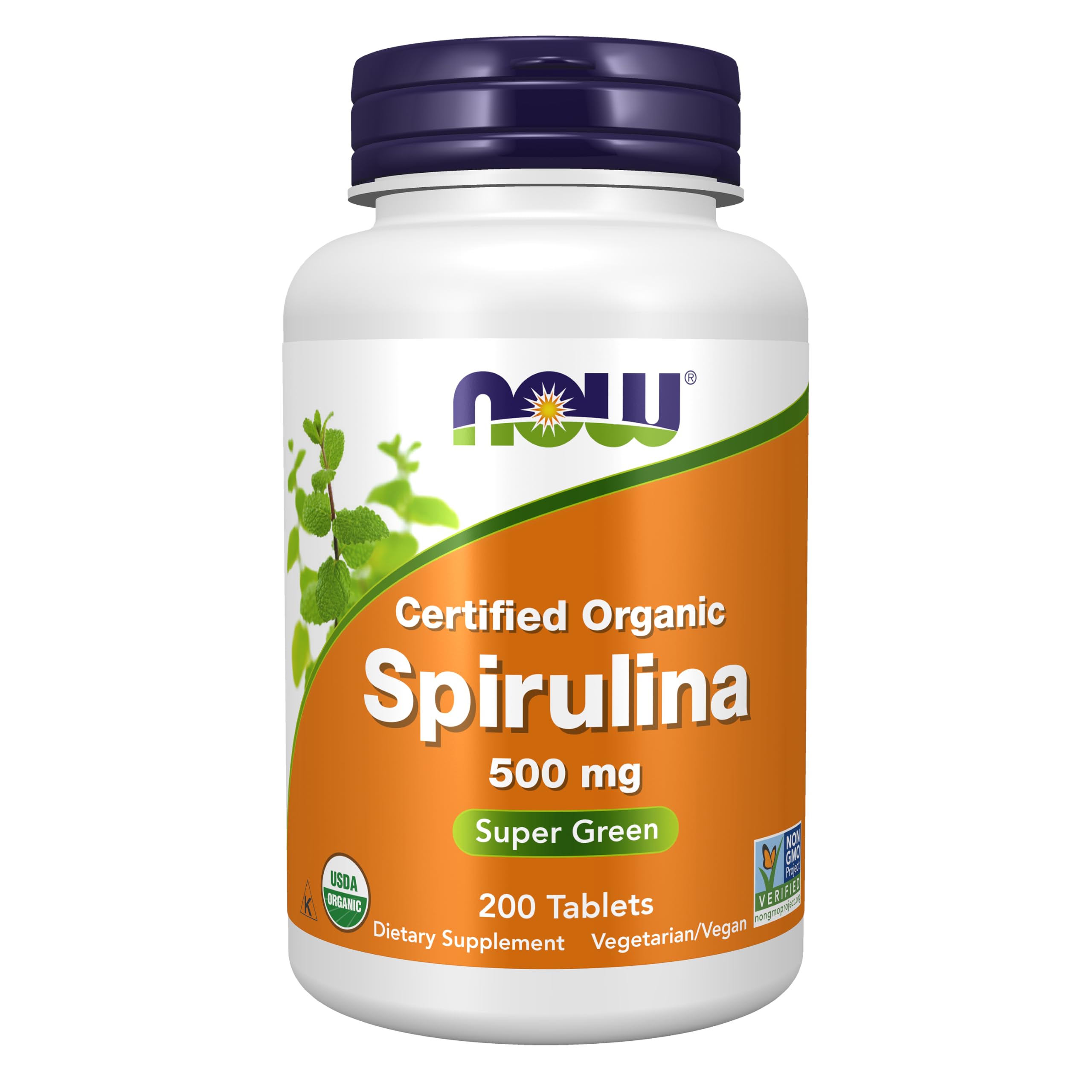 NOW Foods Supplements, Organic Spirulina 500 mg with Vitamins, Minerals and GLA (Gamma-Linolenic Acid), 200 Tablets