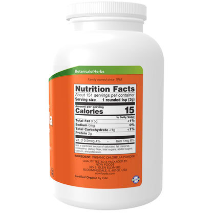 NOW Foods Supplements, Organic Chlorella Powder with naturally occurring Chlorophyll, Beta-Carotene, mixed Carotenoids, Vitamin C, Iron and Protein, 1-Pound