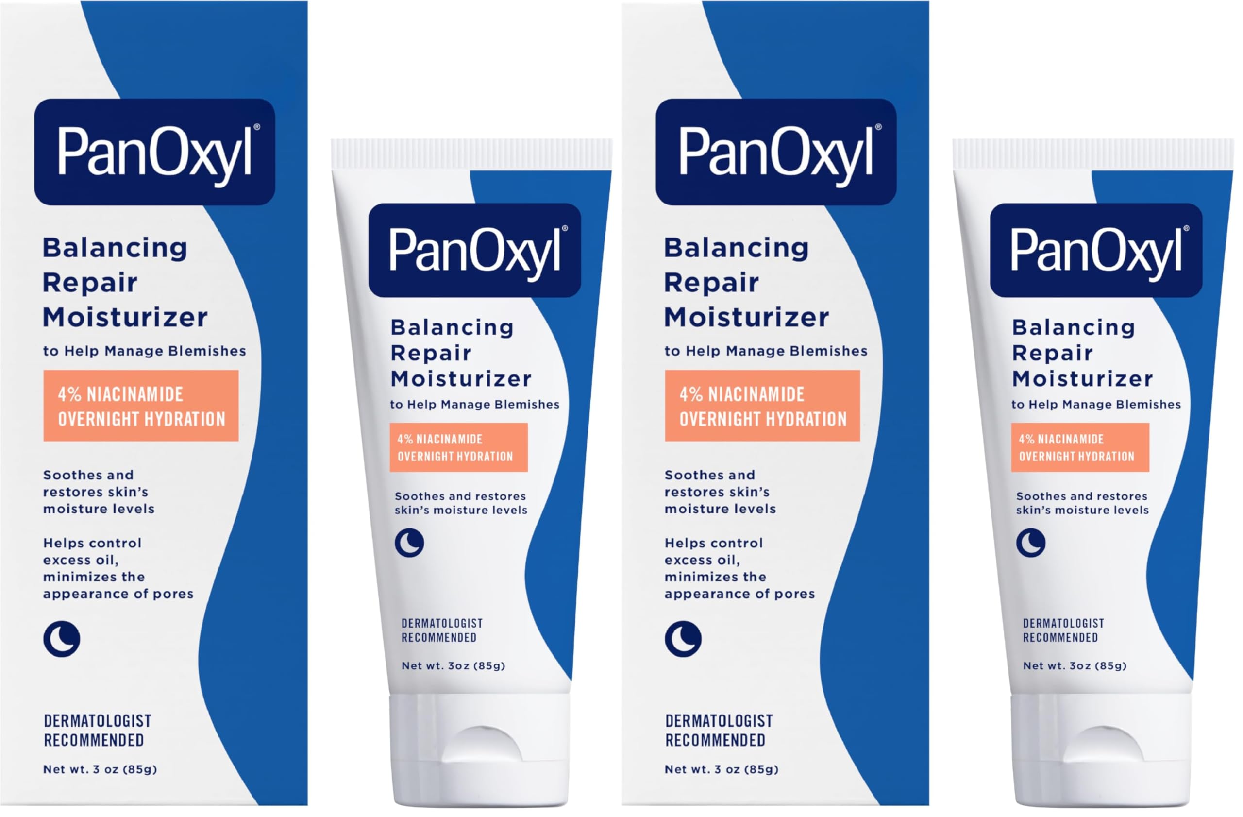 PanOxyl PM Balancing Repair Moisturizer with Niacinamide, Ceramides and Cica, Hydrating Face Moisturizer, Acne Prone Skin and Dry Skin, Non-Comedogenic Night Face Moisturizer, 3 oz (Pack of 2)