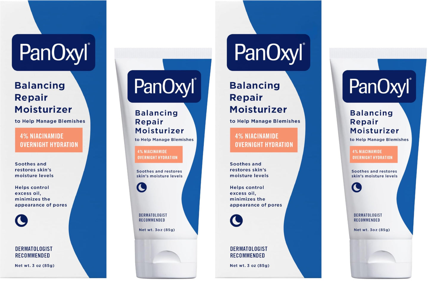 PanOxyl PM Balancing Repair Moisturizer with Niacinamide, Ceramides and Cica, Hydrating Face Moisturizer, Acne Prone Skin and Dry Skin, Non-Comedogenic Night Face Moisturizer, 3 oz (Pack of 2)