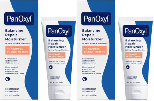 PanOxyl PM Balancing Repair Moisturizer with Niacinamide, Ceramides and Cica, Hydrating Face Moisturizer, Acne Prone Skin and Dry Skin, Non-Comedogenic Night Face Moisturizer, 3 oz (Pack of 2)