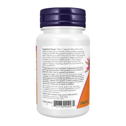 NOW Foods Supplements, MK-7 Plus with K1 & MK-4, Supports Bone Health*, 90 Veg Capsules