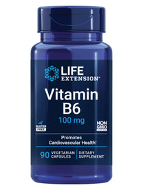 Life Extension Vitamin B6, 100 mg, high Potency, Cardiovascular Health, neurological Health, Eye Health, Healthy Kidney Function, Gluten-Free, Non-GMO, Vegetarian, 90 Capsules