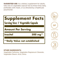 Solgar Inositol 500 mg - 100 Vegetable Capsules - Non-GMO, Vegan, Gluten Free, Dairy Free, Kosher - 100 Servings