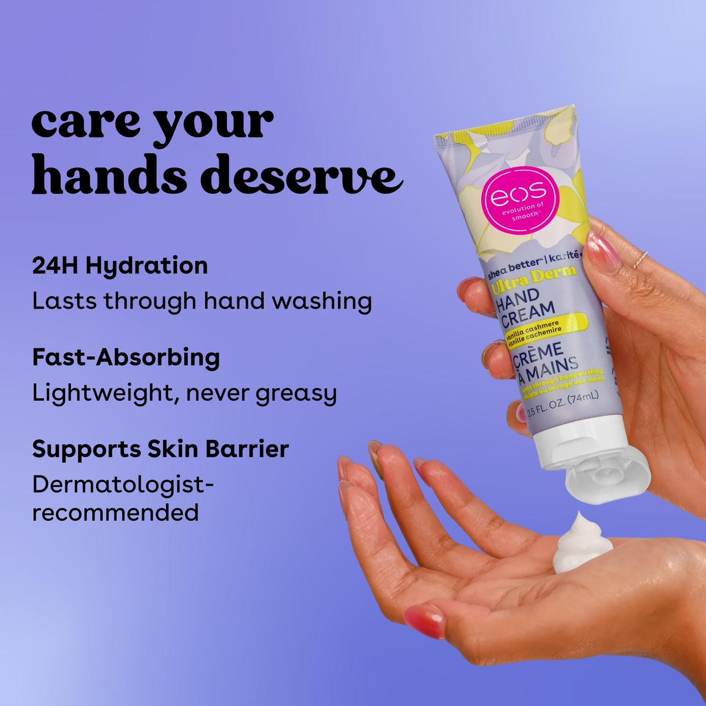eos Shea Better Hand Cream - Vanilla Cashmere, Instant Hydration, 2.5 oz