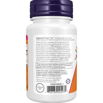 NOW Foods Supplements, Methyl B-12 (Methylcobalamin) 5,000 mcg, Nervous System Health*, 120 Lozenges