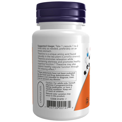 NOW Foods Supplements, L-Theanine 200 mg with Inositol, Stress Management*, 60 Veg Capsules