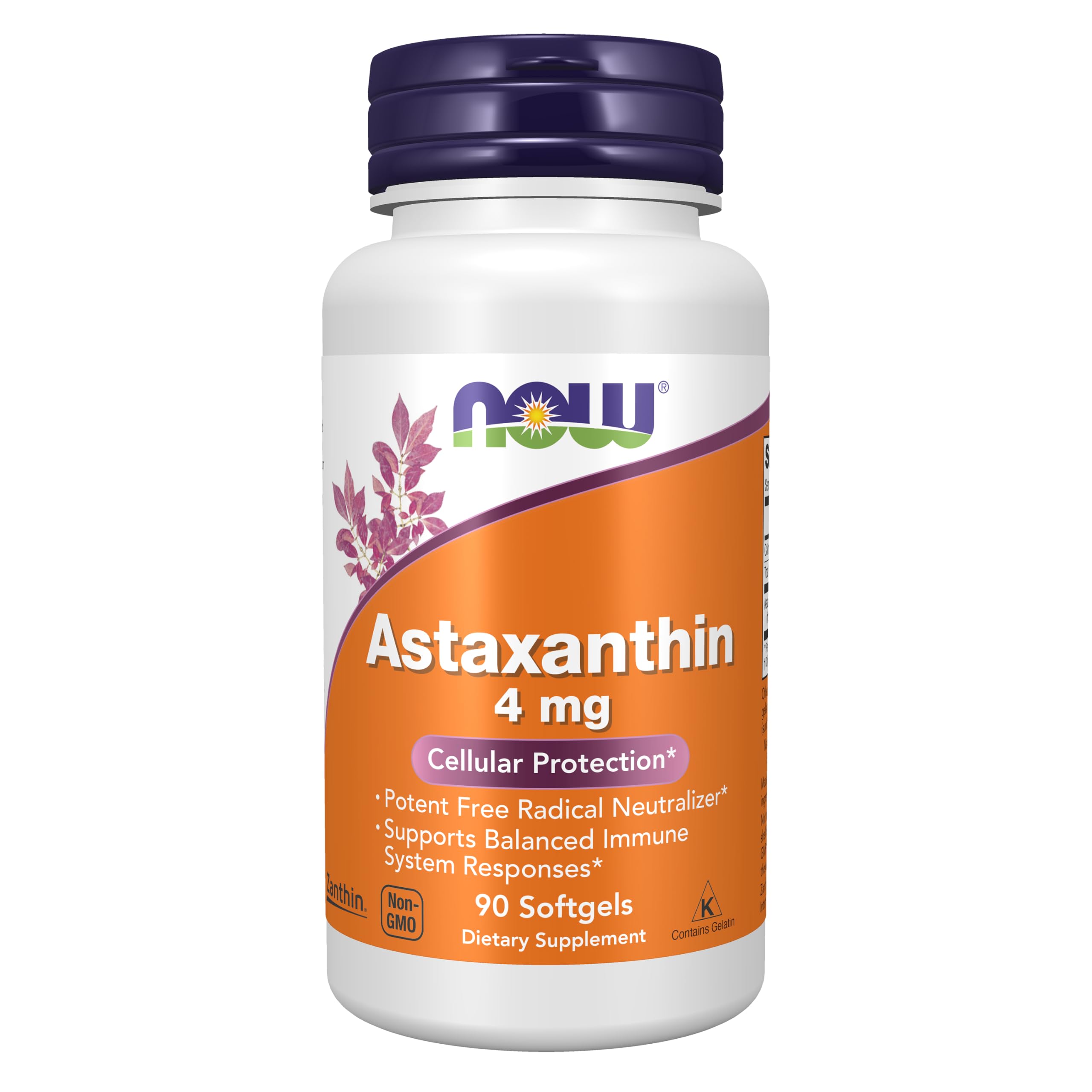 NOW Supplements, Astaxanthin 4 mg derived from Non-GMO Haematococcus Pluvialis Microalgae and has naturally occurring Lutein, Canthaxanthin and Beta-Carotene, 90 Softgels