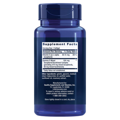 Life Extension Gamma E Mixed Tocopherols & Tocotrienols – Complete Vitamin E Spectrum, Antioxidant Protection – Non-GMO, Gluten-Free – 60 Softgels