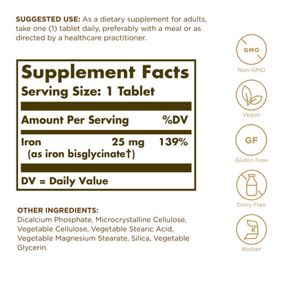Solgar Chelated Iron - 100 Tablets, Pack of 2 - Gentle on Your Stomach - Non-GMO, Vegan, Gluten Free, Dairy Free, Kosher - 200 Total Servings