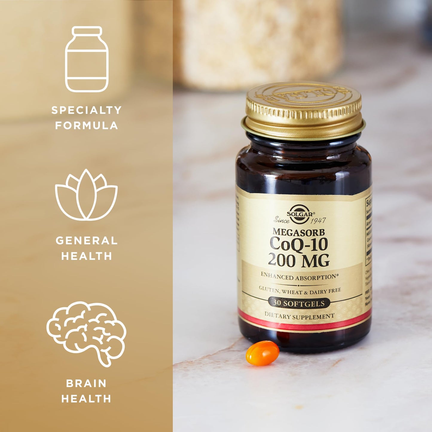 Solgar Megasorb CoQ-10 200 mg - 30 Softgels - Enhanced Absorption - Gluten Free, Dairy Free - 30 Servings