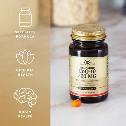 Solgar Megasorb CoQ-10 200 mg - 30 Softgels - Enhanced Absorption - Gluten Free, Dairy Free - 30 Servings