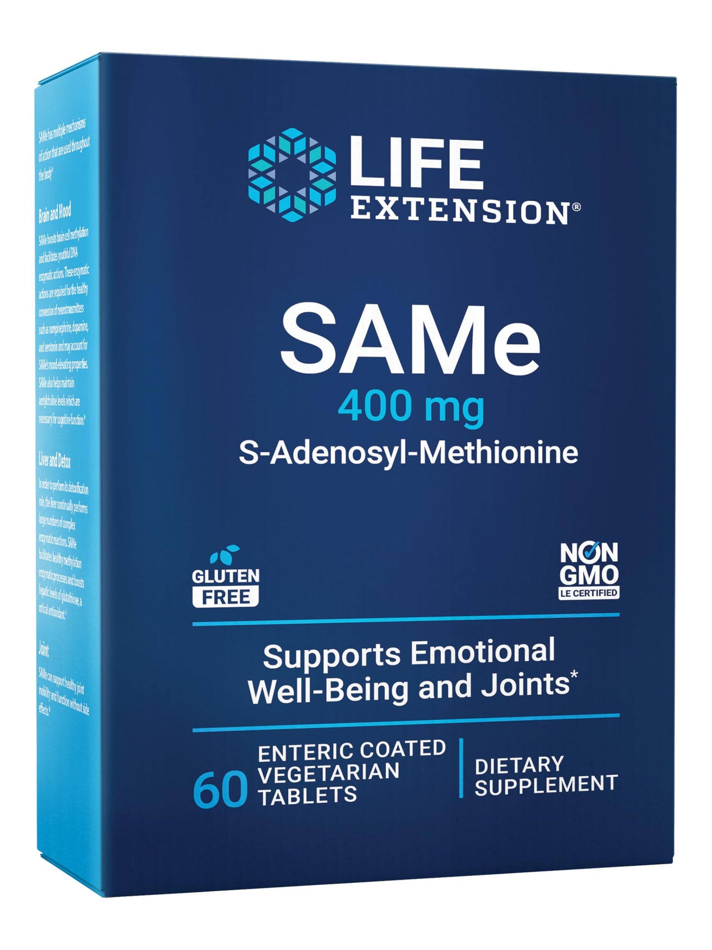 Life Extension Same, S-Adenosyl-Methionine, 400 mg, Mood and Liver Health and Joint Support Supplement, Non-GMO, Vegetarian, Gluten Free, 60 enteric-Coated Tablets