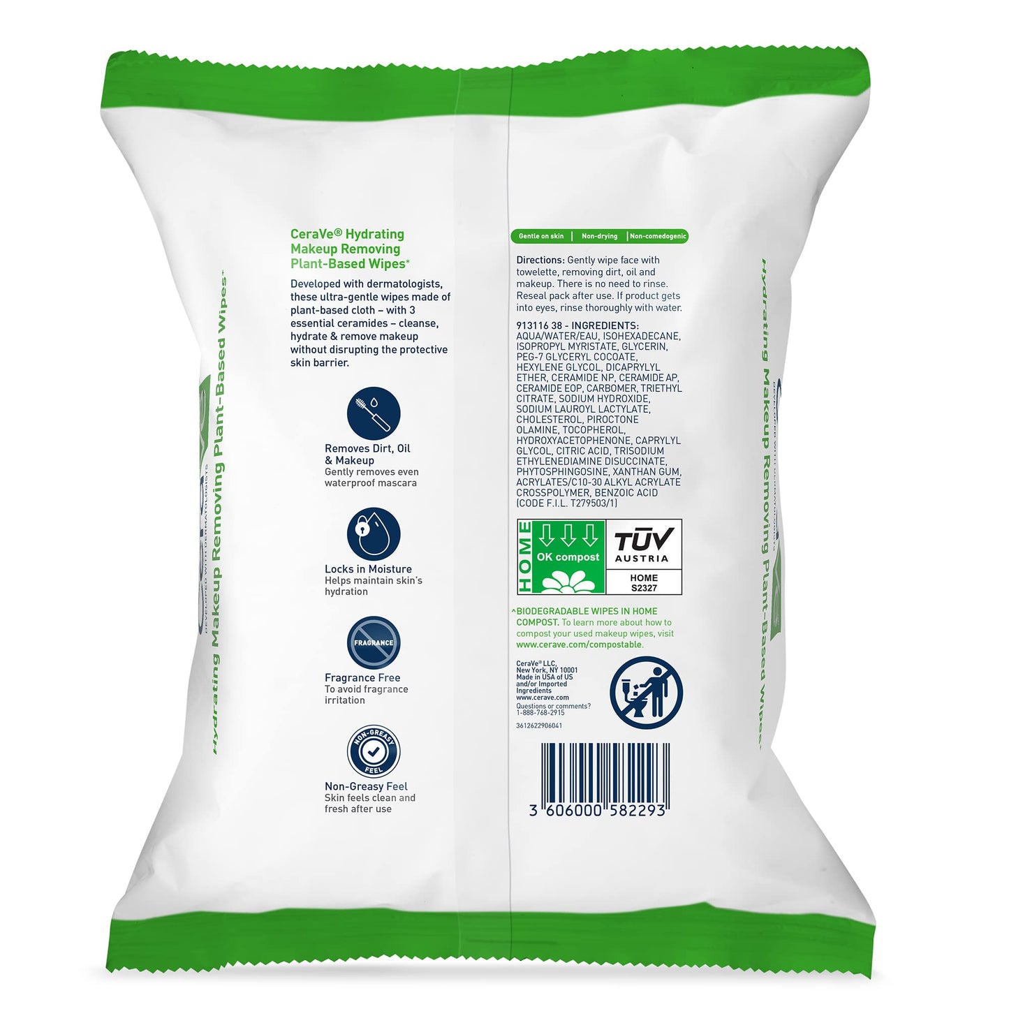 CeraVe Makeup Remover Wipes, Plant Based Face Wipes with Glycerin, 25ct