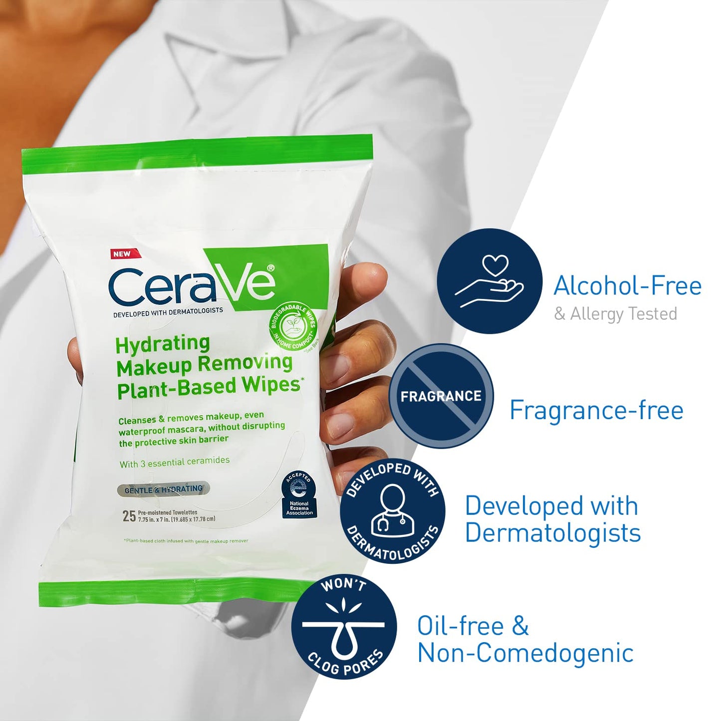CeraVe Makeup Remover Wipes, Plant Based Face Wipes with Glycerin, 25ct