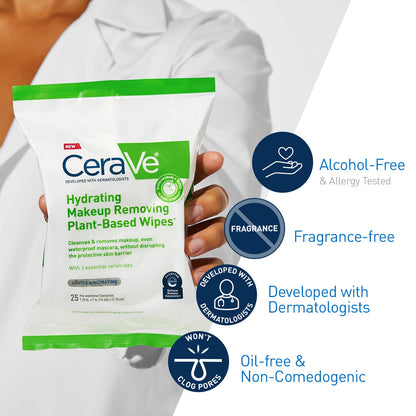 CeraVe Makeup Remover Wipes, Plant Based Face Wipes with Glycerin, 25ct