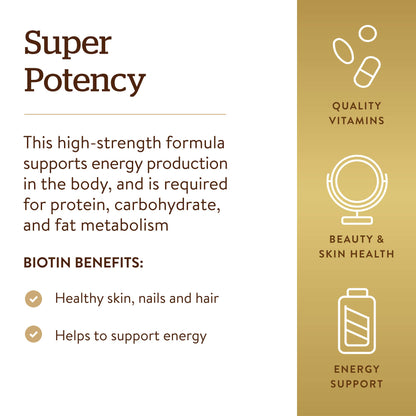 Solgar Biotin 5000 mcg, 100 Veg Caps - Promote Healthy Skin, Nails & Hair