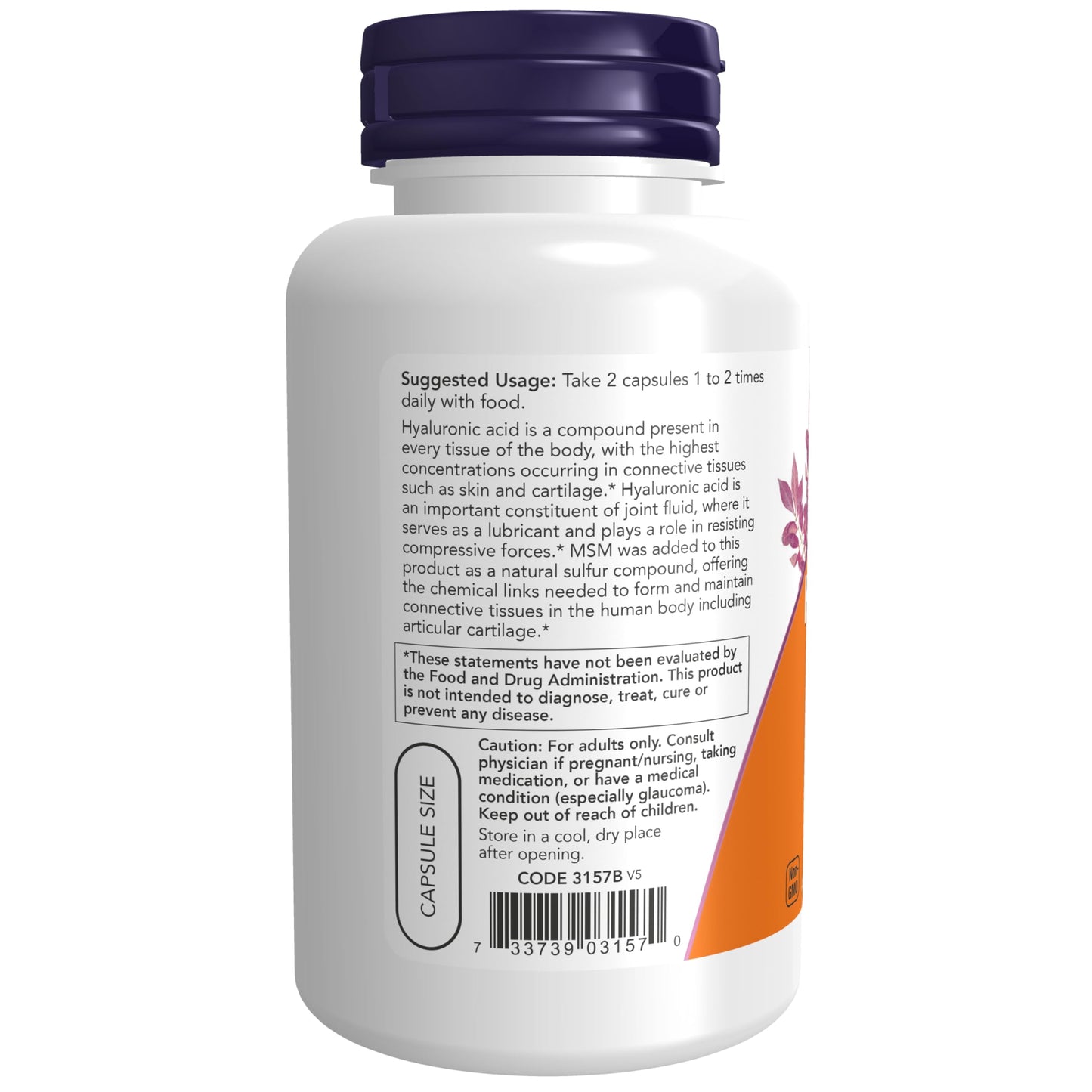 NOW Foods Supplements, Hyaluronic Acid 50 mg with MSM, Joint Support*, 120 Veg Capsules