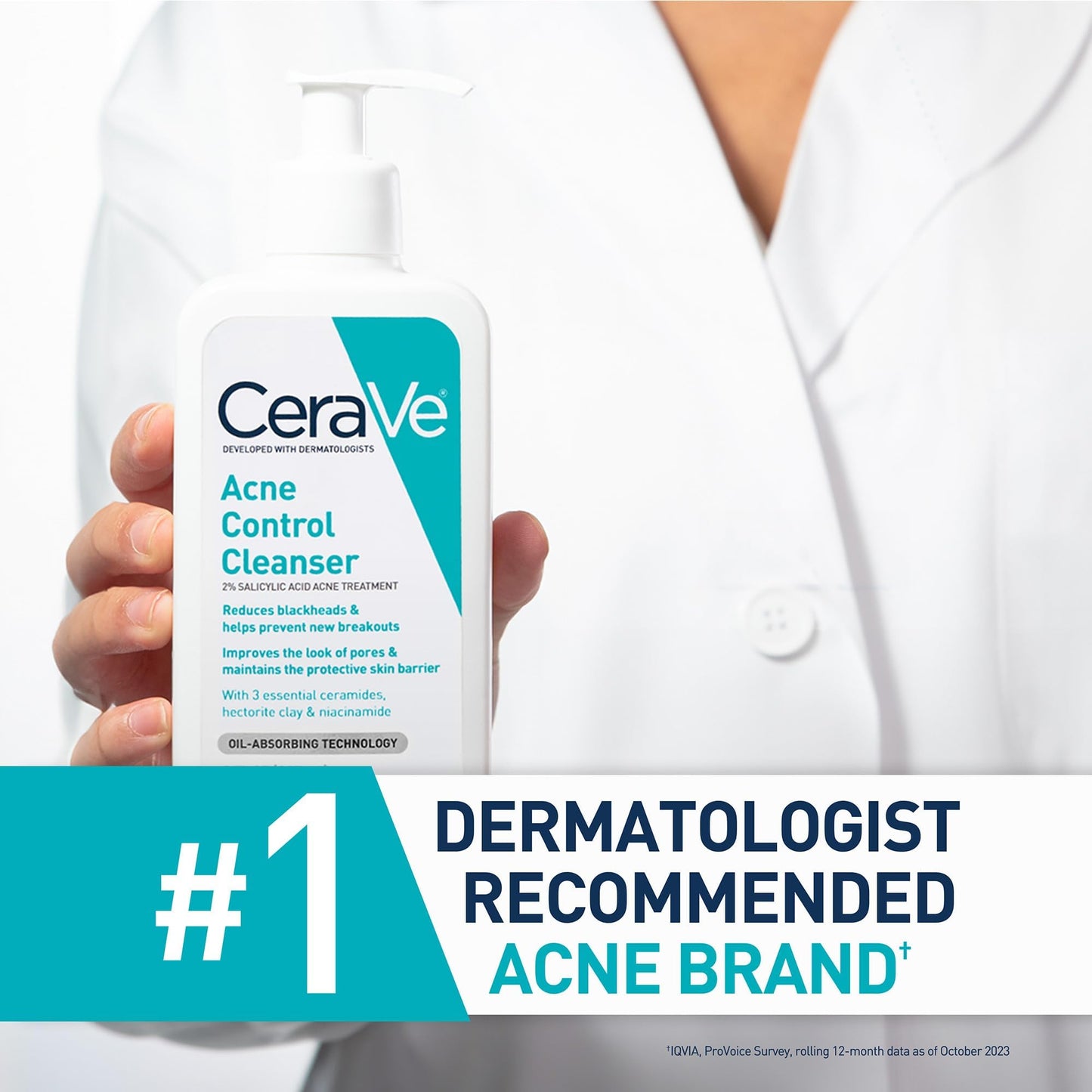 CeraVe Acne Control Cleanser, Face Wash with 2% Salicylic Acid, 8 oz