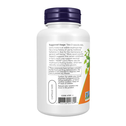 NOW Foods Supplements, Lion's Mane 500 mg, Super Mushroom, Made with Organic Lion's Mane Mushrooms, 60 Veg Capsules