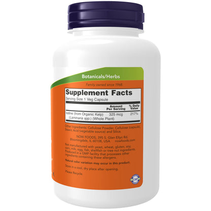 NOW Supplements, Kelp 325 mcg of Natural Iodine, Supports Healthy Thyroid Function*, Super Green, 250 Veg Capsules