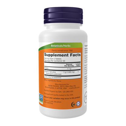 NOW Supplements, Organic Spirulina 500 mg with Vitamins, Minerals and GLA (Gamma-Linolenic Acid), 100 Tablets