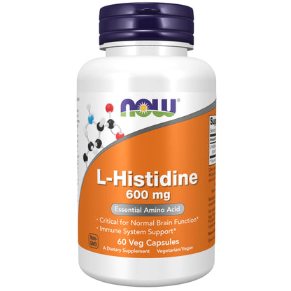 Now Supplements, L-Histidine 600 mg, Essential Amino Acid, Critical for Normal Brain Function*, Immune System Support*, 60 Veg Capsules