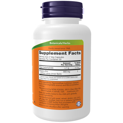 Now Foods Slippery Elm, 100 Caps 400 mg