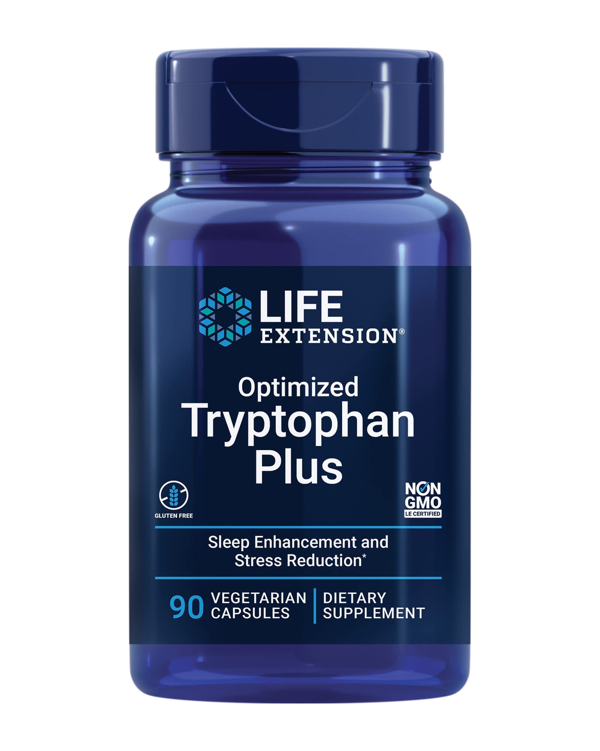 Life Extension Optimized Tryptophan Plus 1000mg - L-Tryptophan Supplement with Niacin and L-Lysine for Healthy Sleep & Stress Response – Gluten-Free, Non-GMO, Vegetarian - 90 Capsules
