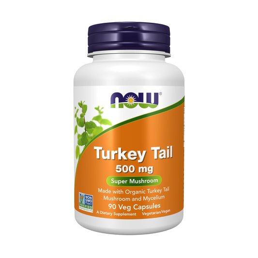 Now Foods Supplements, Turkey Tail 500 mg, Super Mushroom, Made with Organic Turkey Tail Mushroom and Mycelium, 90 Veg Capsules