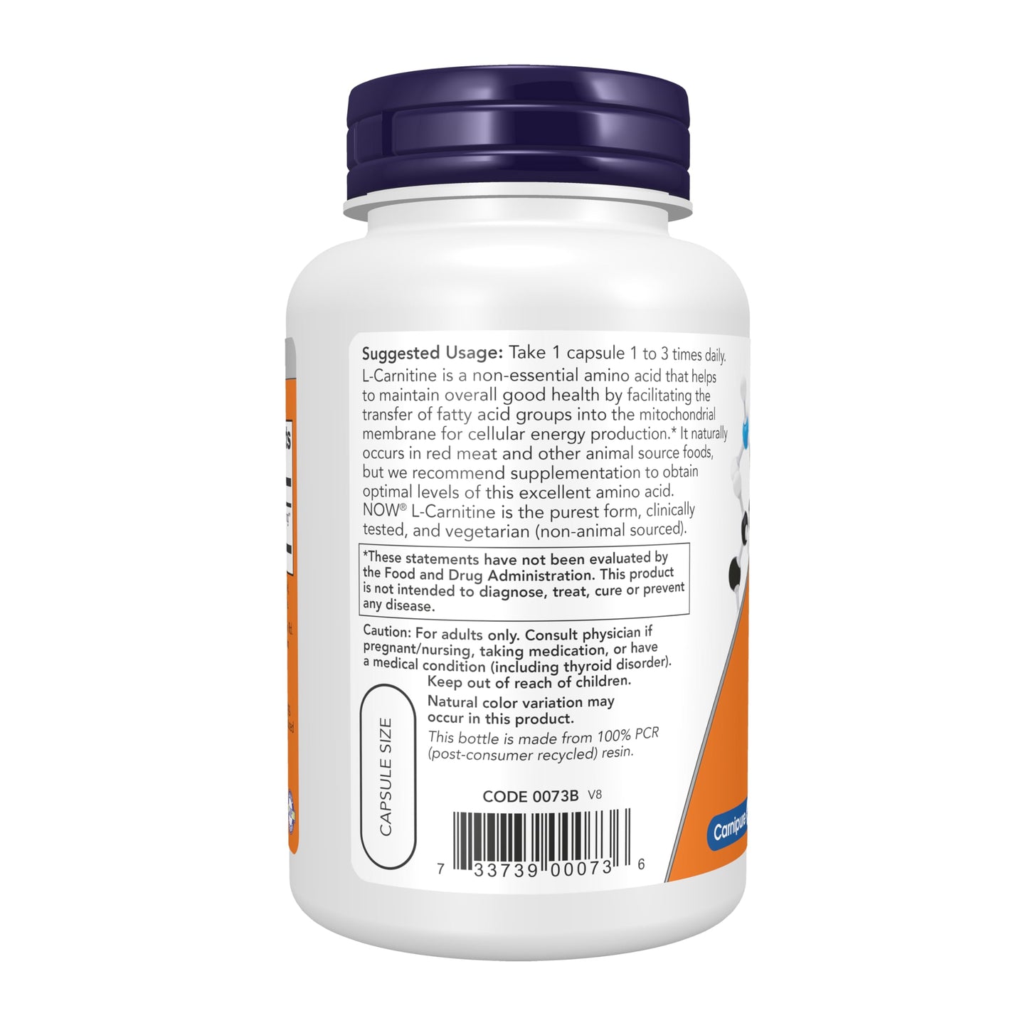 NOW Foods Supplements, L-Carnitine 500mg, Purest Form, Amino Acid, Fitness Support*, 180 Veg Capsules