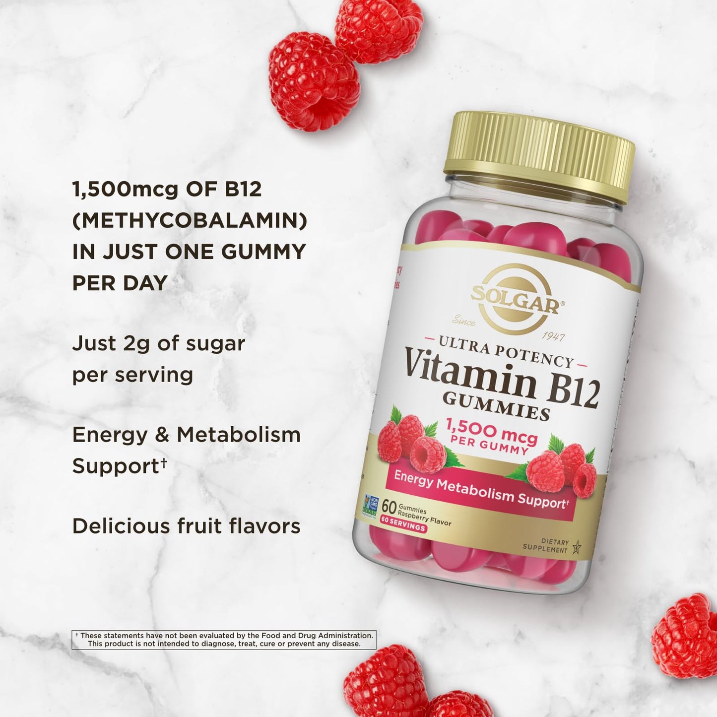 Solgar Methyl B12 Gummies for Adults 1,500mcg Ultra Potency Vitamin