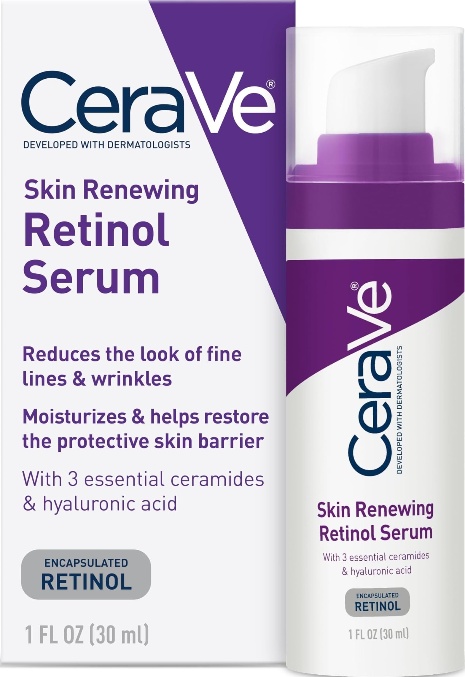 CeraVe Retinol Serum for Face with Niacinamide & Hyaluronic Acid, 1 oz