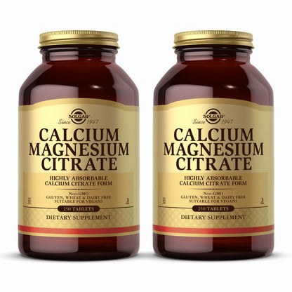 Solgar Calcium Magnesium Citrate, 250 Tablets (Pack of 2) - Supports Healthy Bones & Teeth - Musculoskeletal & Nervous System Support - Highly Absorbable - Non-GMO and Vegan - 100 Total Servings