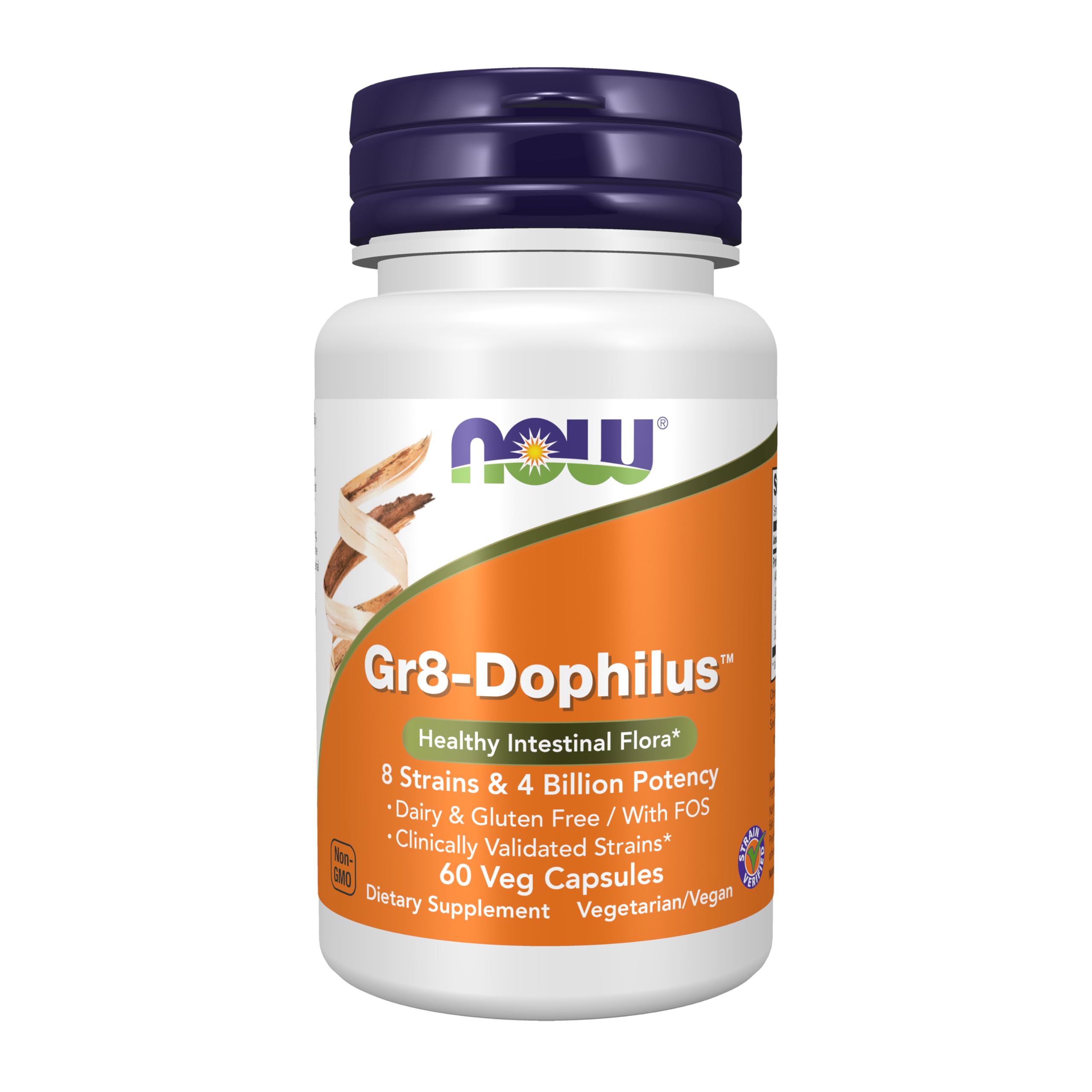 NOW Foods Supplements, Gr8-Dophilus™with 8 Strains & 4 Billion Potency, Shelf Stable, 60 Veg Capsules