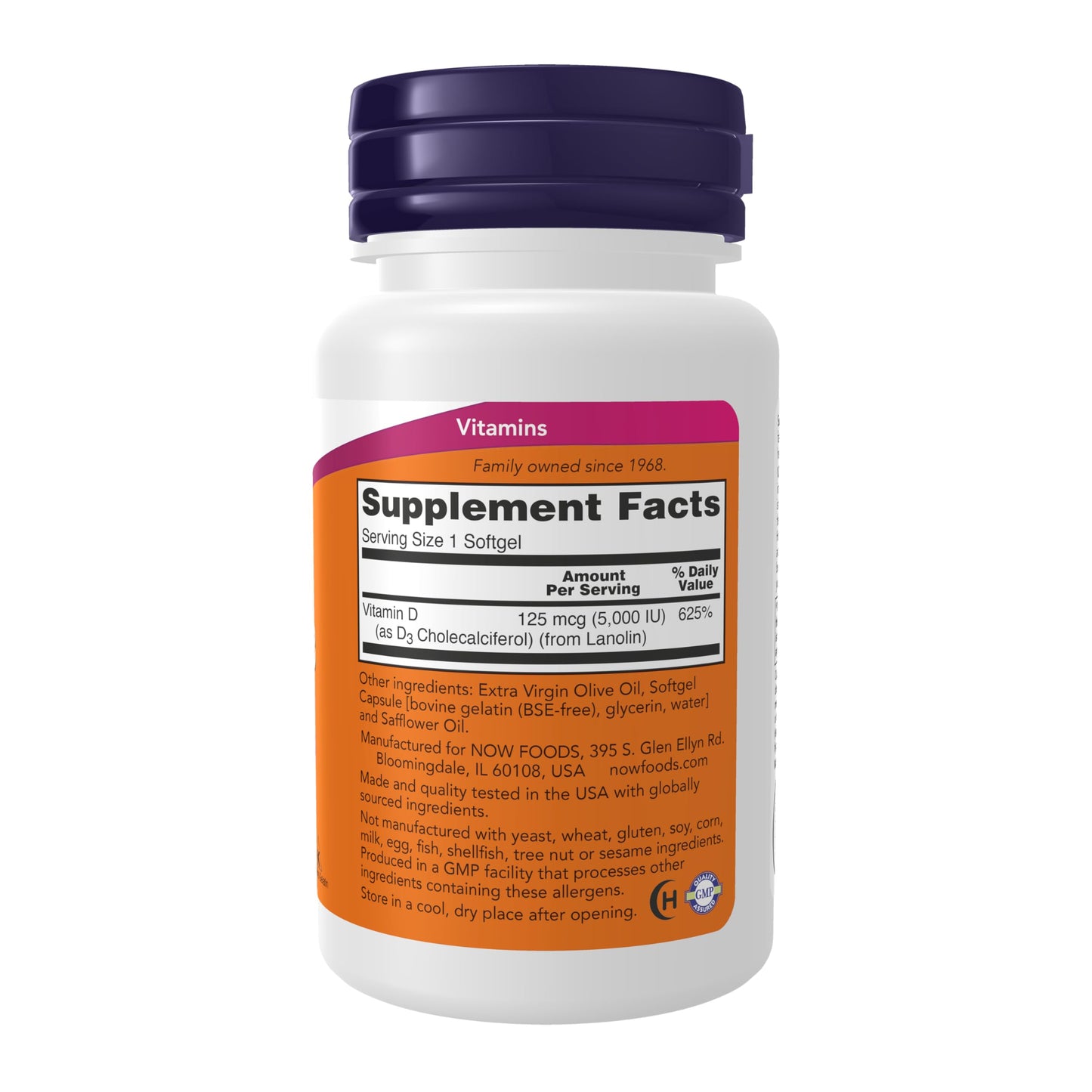 NOW Foods Supplements, Vitamin D-3 5,000 IU, High Potency, Structural Support*, 120 Softgels