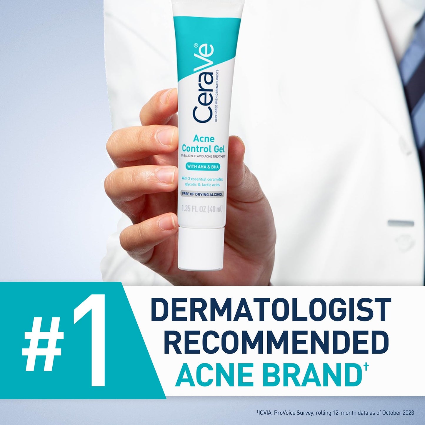 CeraVe Acne Control Gel, Salicylic & Glycolic Acid Face Treatment, 1.35oz