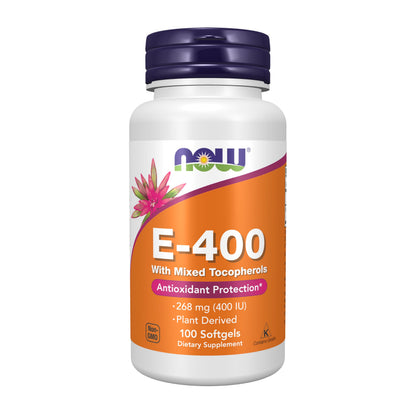 NOW Foods Supplements, Vitamin E-400 IU Mixed Tocopherols, Antioxidant Protection*, 100 Softgels