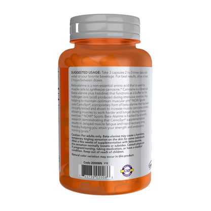 NOW Foods Sports Nutrition, Beta-Alanine 750 mg, Delays Muscle Fatigue*, Endurance*, 120 Veg Capsules