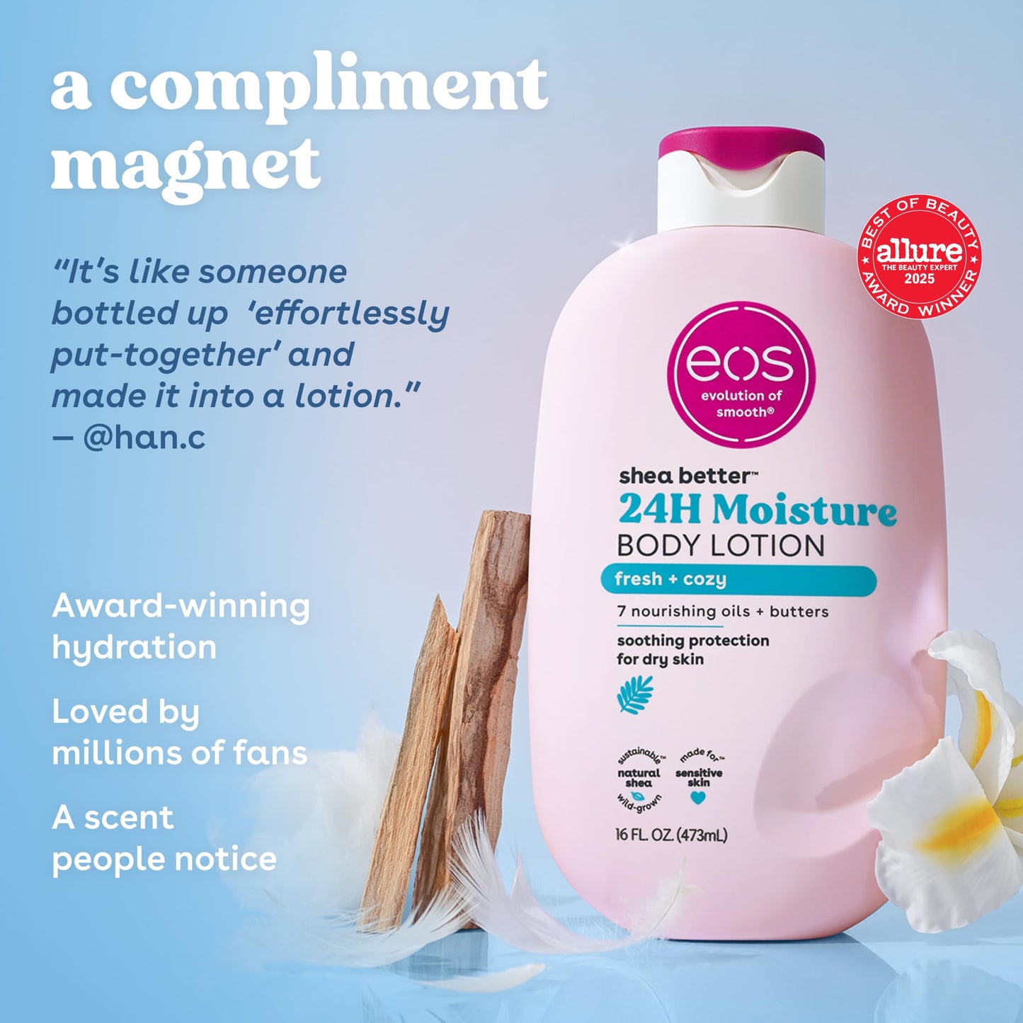 eos Natural Shea Better Body Lotion, Fresh & Cozy, 16 fl oz