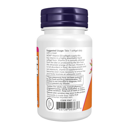 NOW Foods Supplements, Vitamin D-3 2,000 IU, High Potency, Structural Support*, 120 Softgels