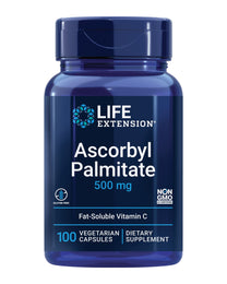 Life Extension Ascorbyl Palmitate 500mg – Fat-Soluble Vitamin C Supplement for Immune Support and Longevity – Water-Soluble Gluten-Free, Non-GMO, Vegetarian – 100 Capsules