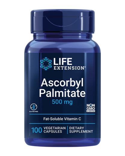 Life Extension Ascorbyl Palmitate 500mg – Fat-Soluble Vitamin C Supplement for Immune Support and Longevity – Water-Soluble Gluten-Free, Non-GMO, Vegetarian – 100 Capsules